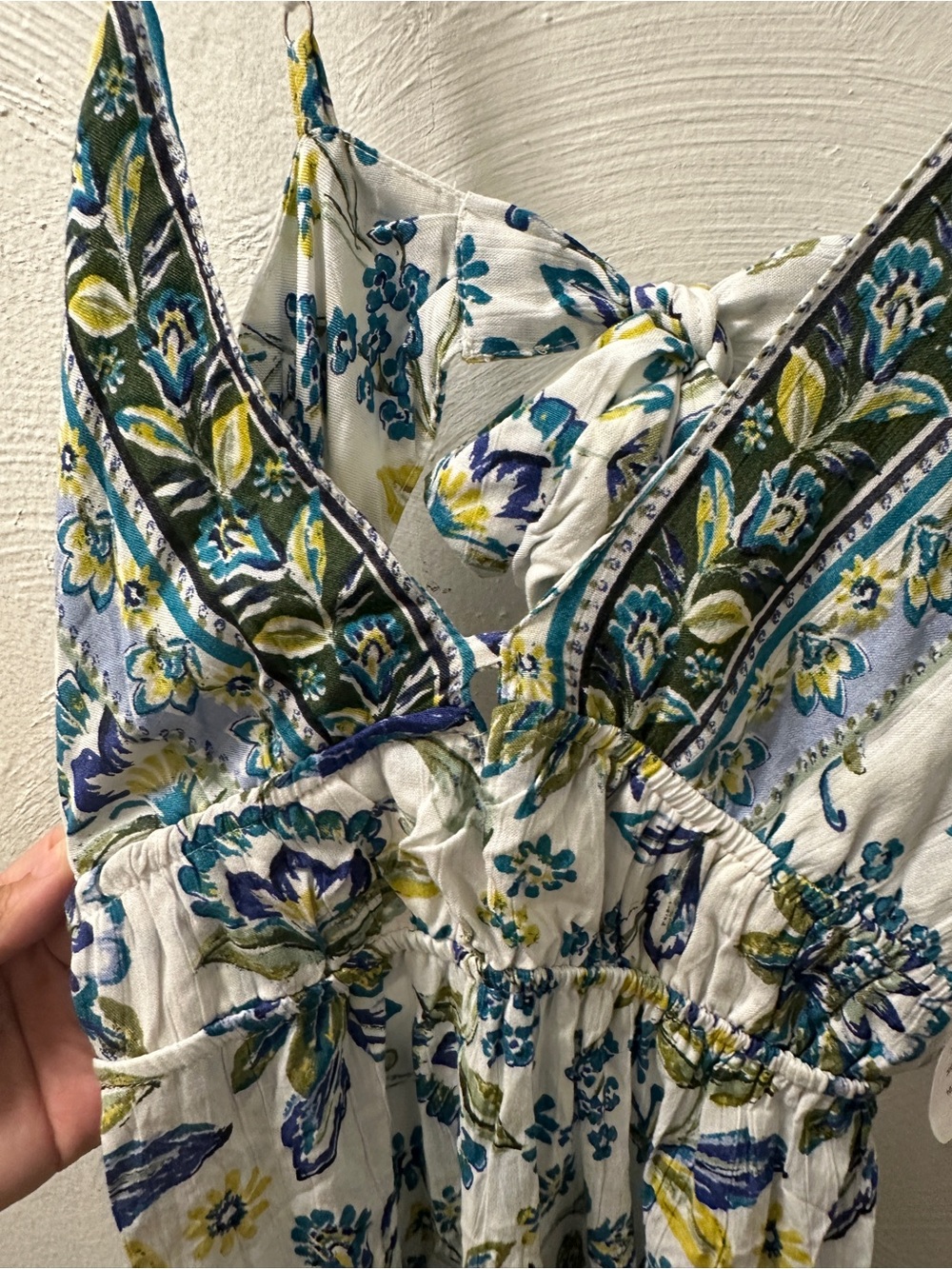 NWT Angie Womens White Blue Floral Tie Back Mini Dress Large - Picture 7 of 11
